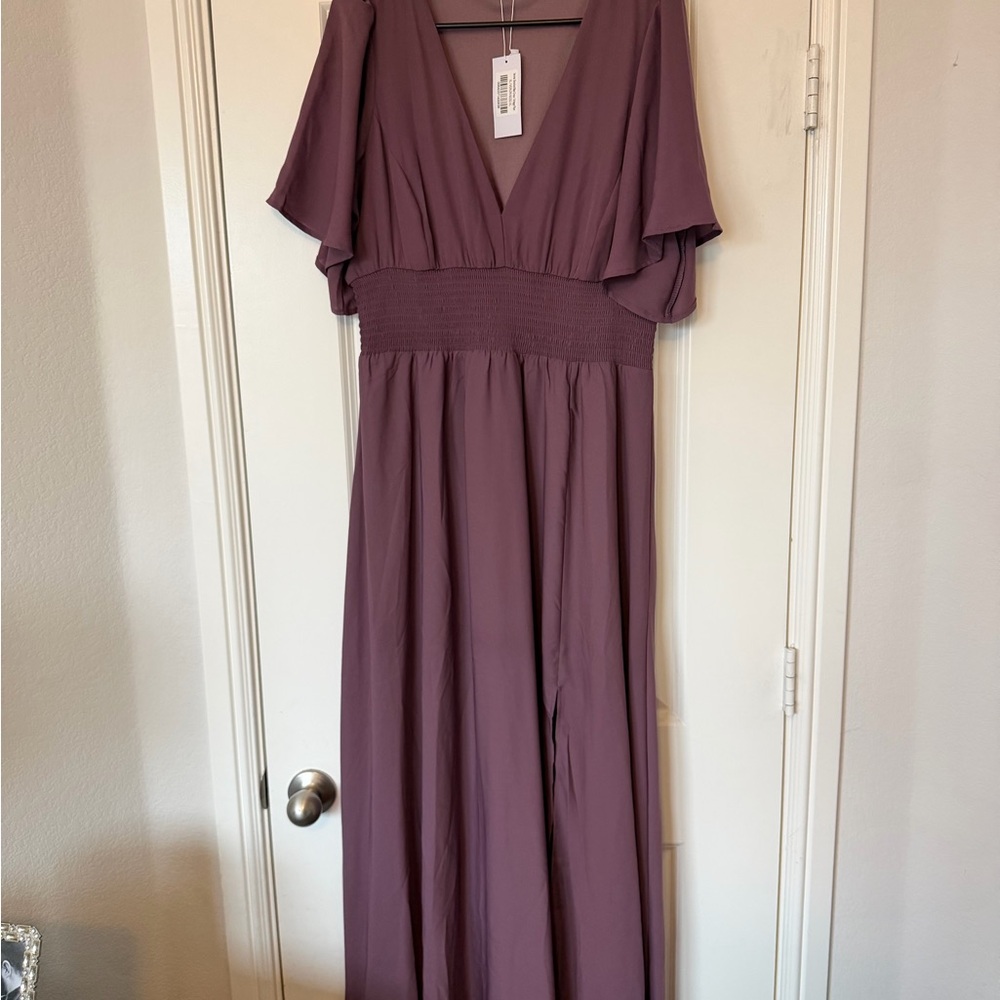 Baltic Born Mauve V-Neck Flutter Sleeve Maxi Dress